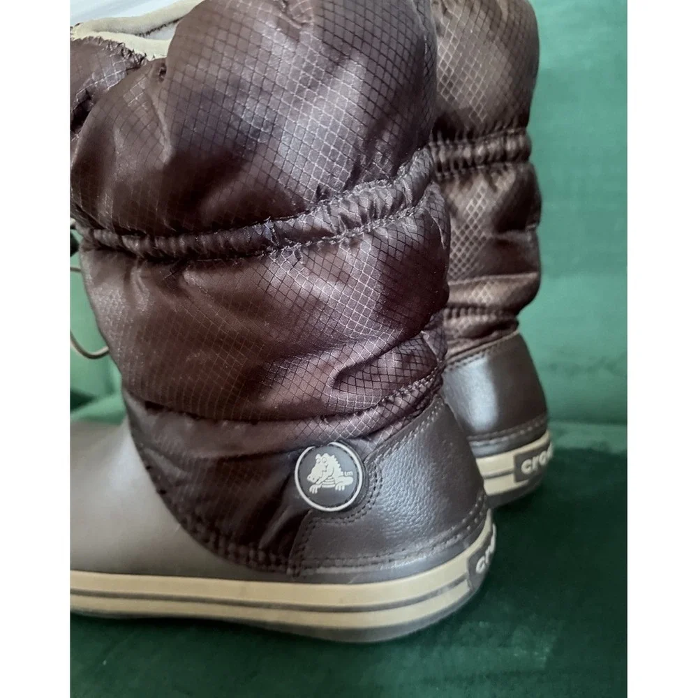 Crocs Winter Puff Boot Womens Size 11 Brown Good Quilted Insulated Snow Boots‎